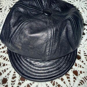 Vintage United Hatters Cap Union Lambskin Black Newsboy Cabby Cap